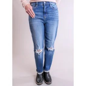 Cello High Rise Straight Leg Distressed Jeans