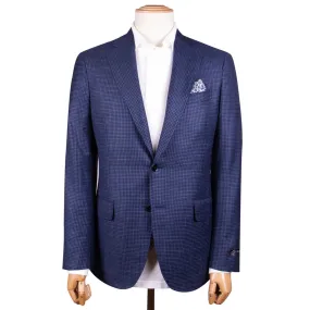 Navy Houndstooth Wool, Silk and Linen Jacket