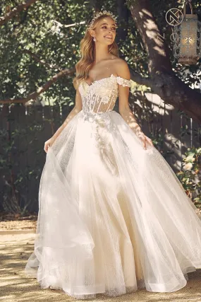 NOX ANABEL C1199W Tulle Off-Shoulder Corseted A-Line Wedding Dress