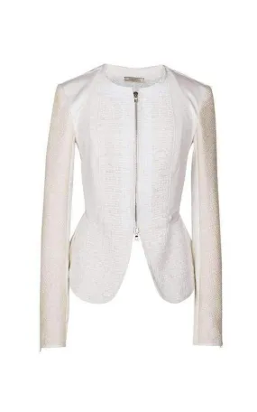 White Tailored Cotton Lace Back Jacket