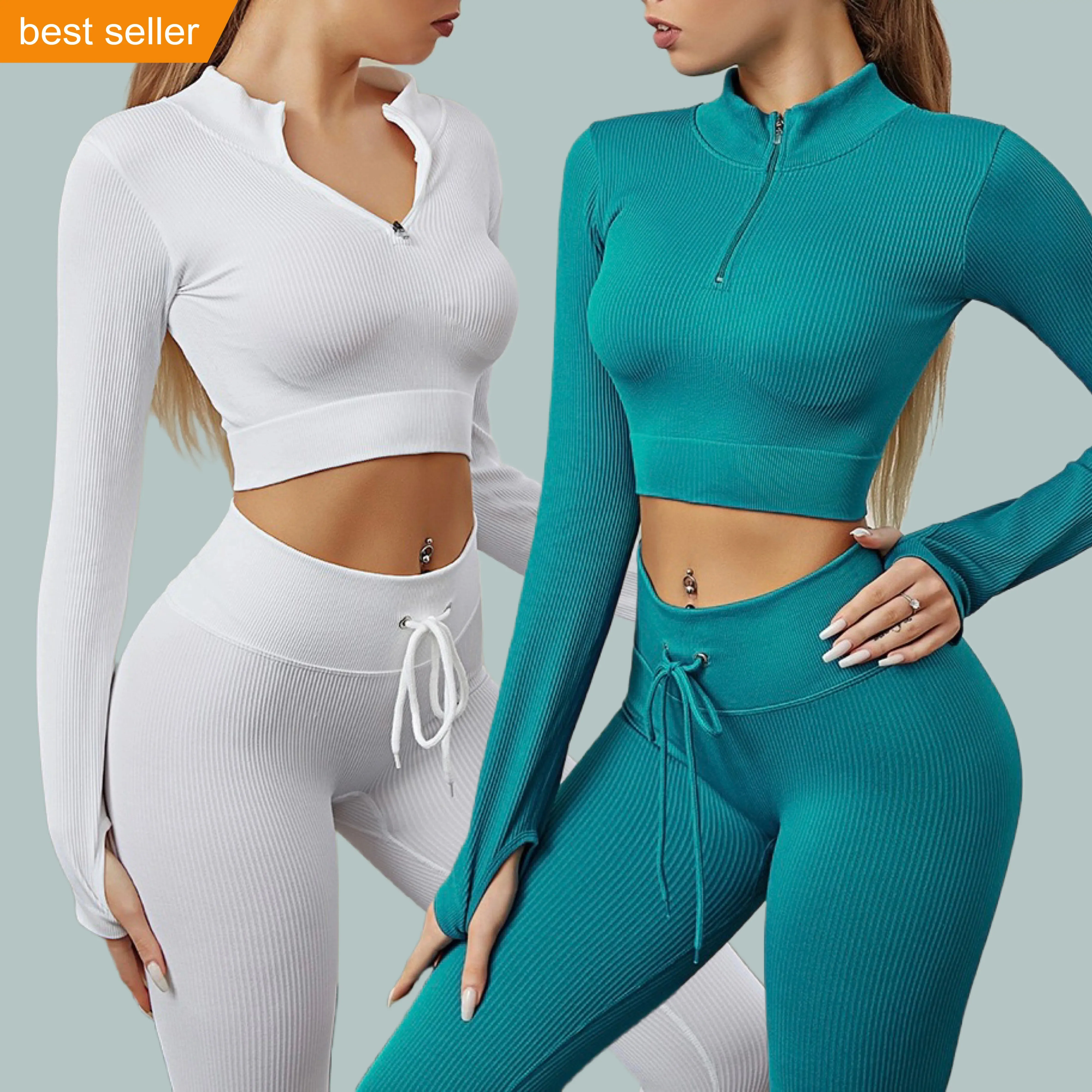 Women Sports Outfit Gym Fitness Long Sleeve Activewear Wear Workout 2 Pcs Set Elasticity Gym Workout Yoga sets For Women